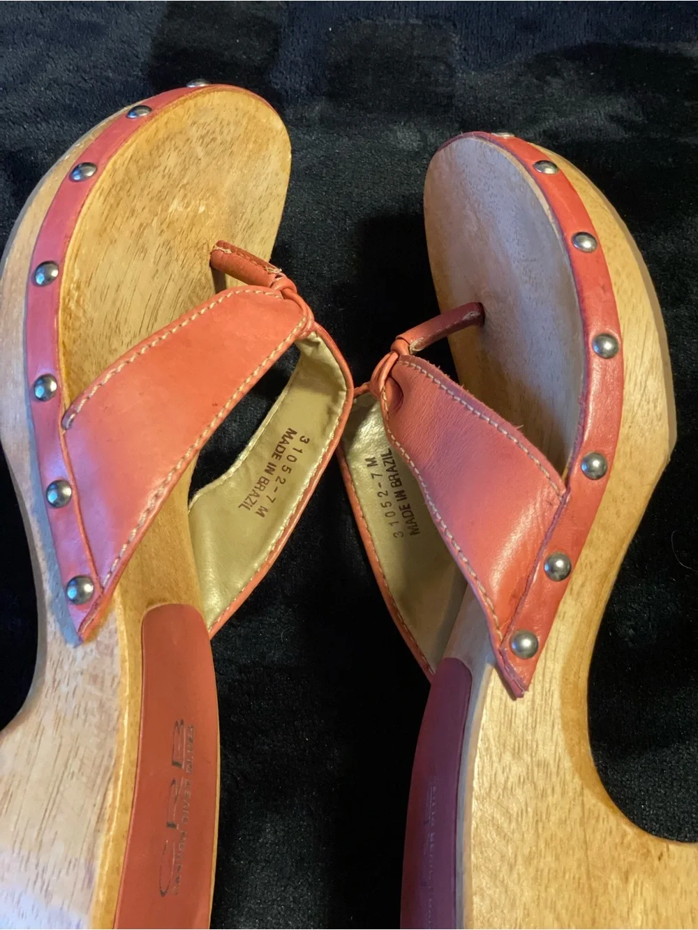 CRB Canyon River Blues-Made in Brazil 🇧🇷 Women Pink Leather Studded Wood Sandals
